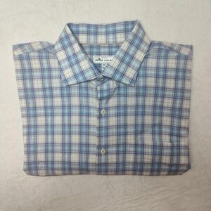 Peter Millar Shirt Mens XL Blue Plaid Long Sleeve Button Front Cotton Casual